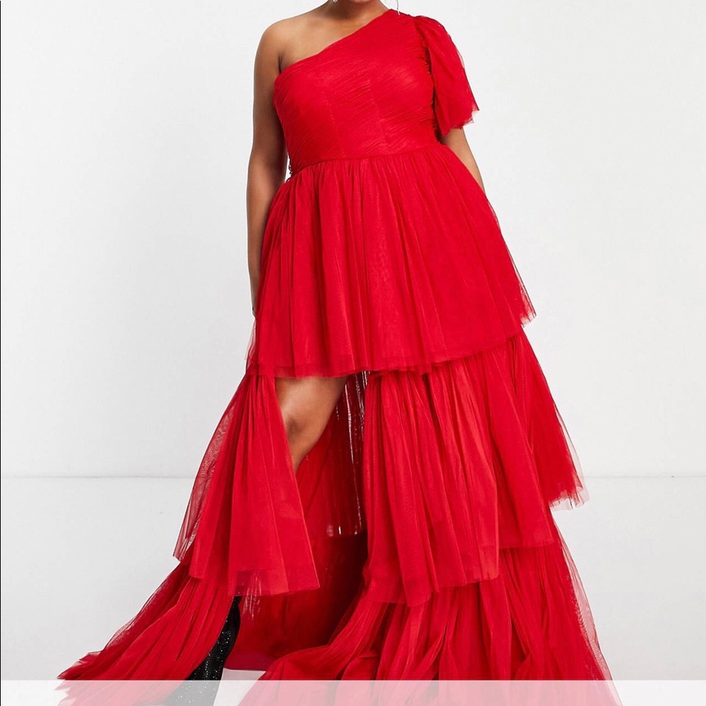 ❤️💕 ASOS Curve Lace & Beads Curve ❤️❤️❤️One Shoulder Tulle Red Dress